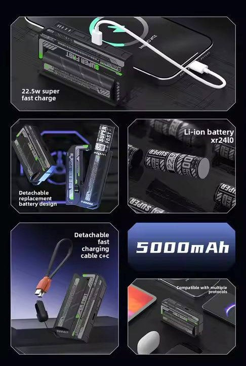 پاوربانک تفنگی فست شارژ با باتری شارژی قابل تعویض 5000 میلی آمپر 22.5 وات مدل WP126
