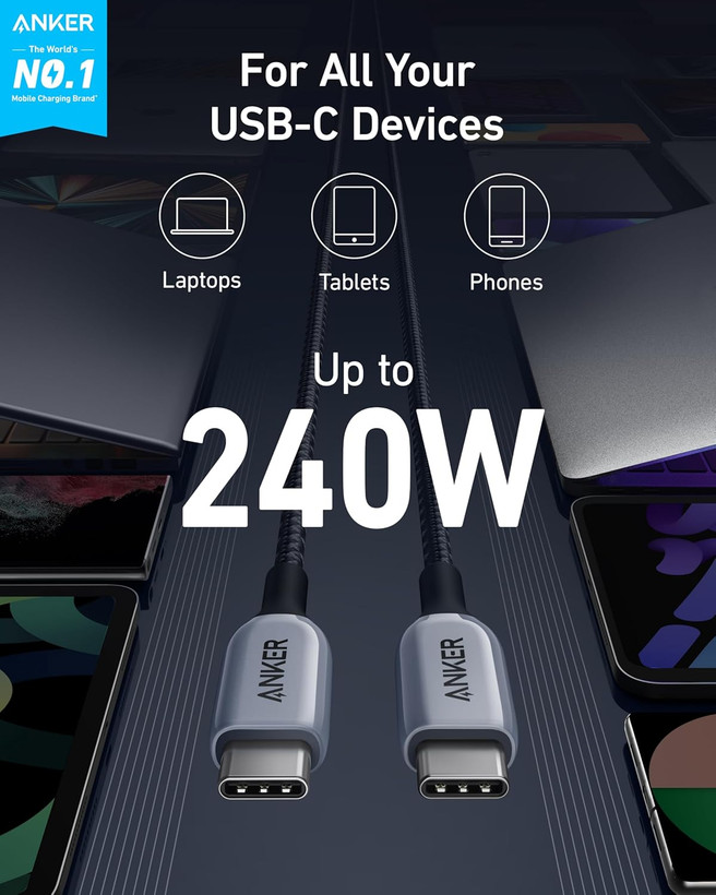 کابل شارژ 0.9 متری انکر مدل Anker Prime USB-C to USB-C Cable A88E2